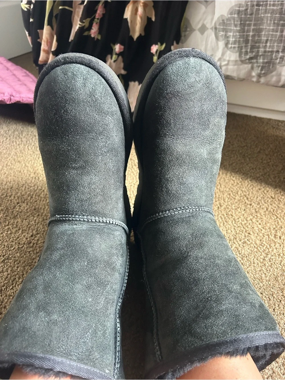 UGG Women's Short Suede Winter Boots in Charcoal